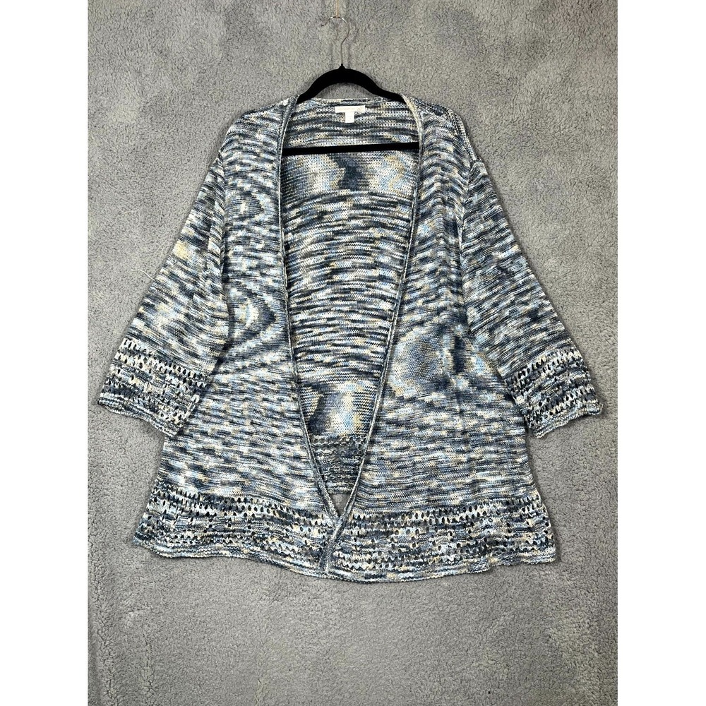 Westport 1962 Cardigan Sweater 2X Multicolor Space Dye Crochet Open Knit Casual
